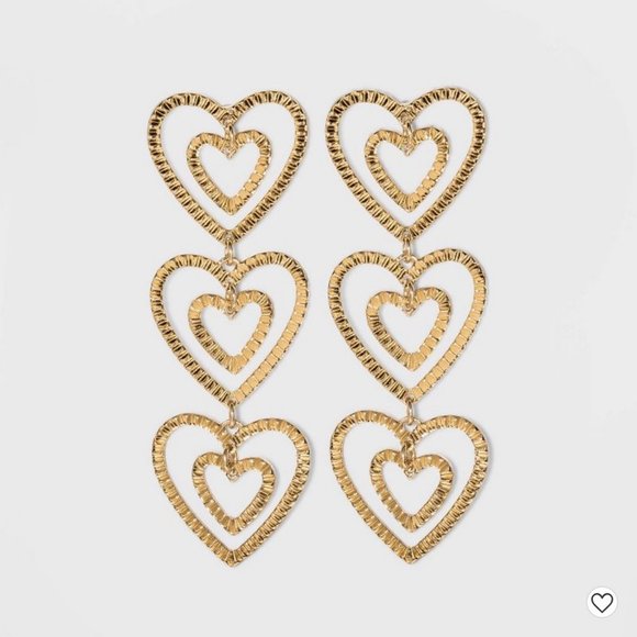NWT SUGARFIX by BaubleBar Stacked Gold Heart Drop Earrings Valentine’s Day - Picture 1 of 5